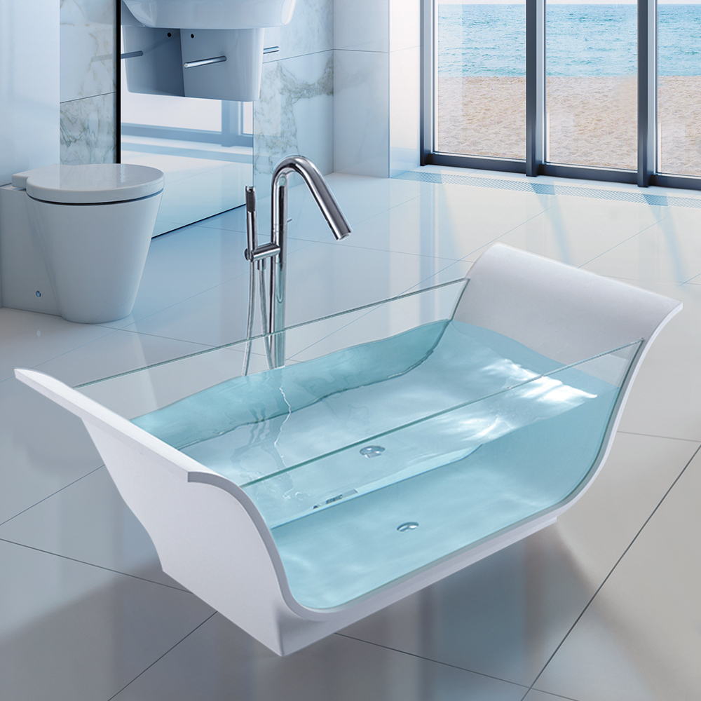 

71" Freestanding Stone Resin & Glass Soaking Bathtub in Matte White