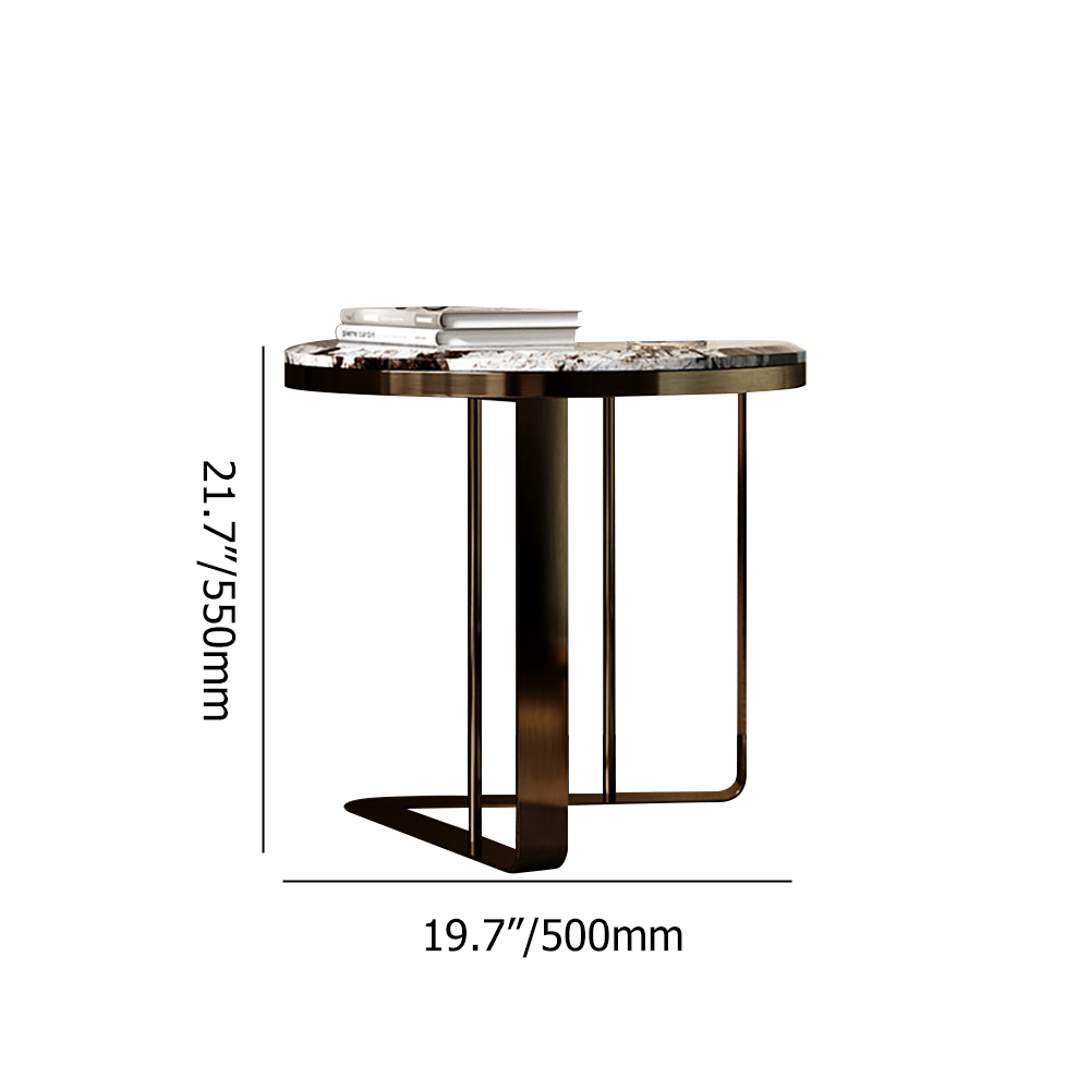 Modern Round End Table with Faux Marble Top and Stainless Steel Legs in Gold