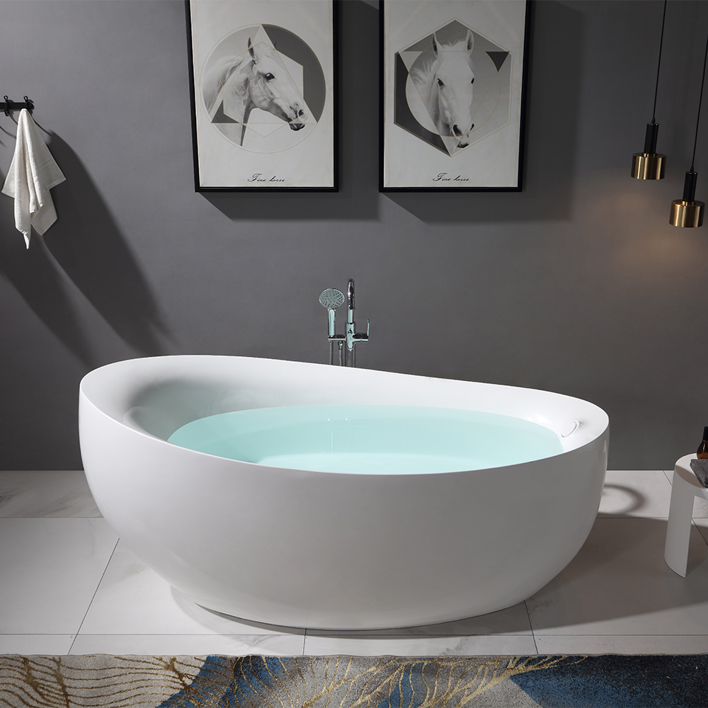 75" Freestanding Oval Stone Resin Soaking Bathtub In Matte White