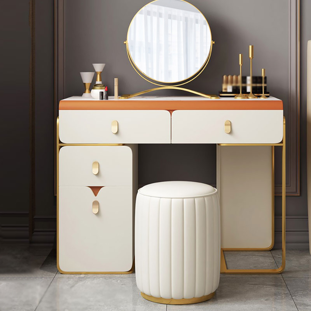 

Modern White MDF Top Vanity Set with Cabinet Mirror & Stool Included