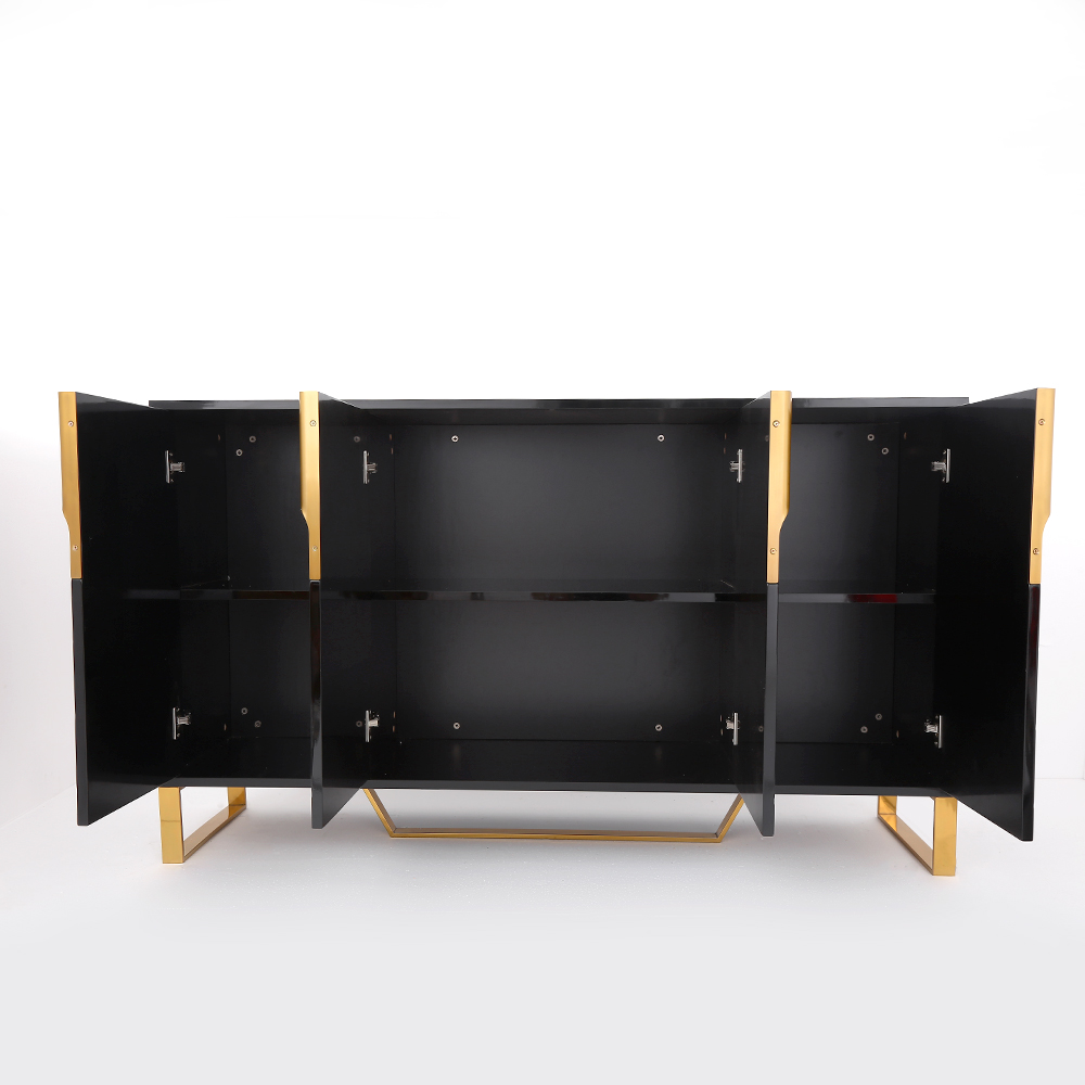 Black Modern 4 Doors Wood Sideboard Buffet Table 1500mm Wide in 3 Storage with 4 Hands