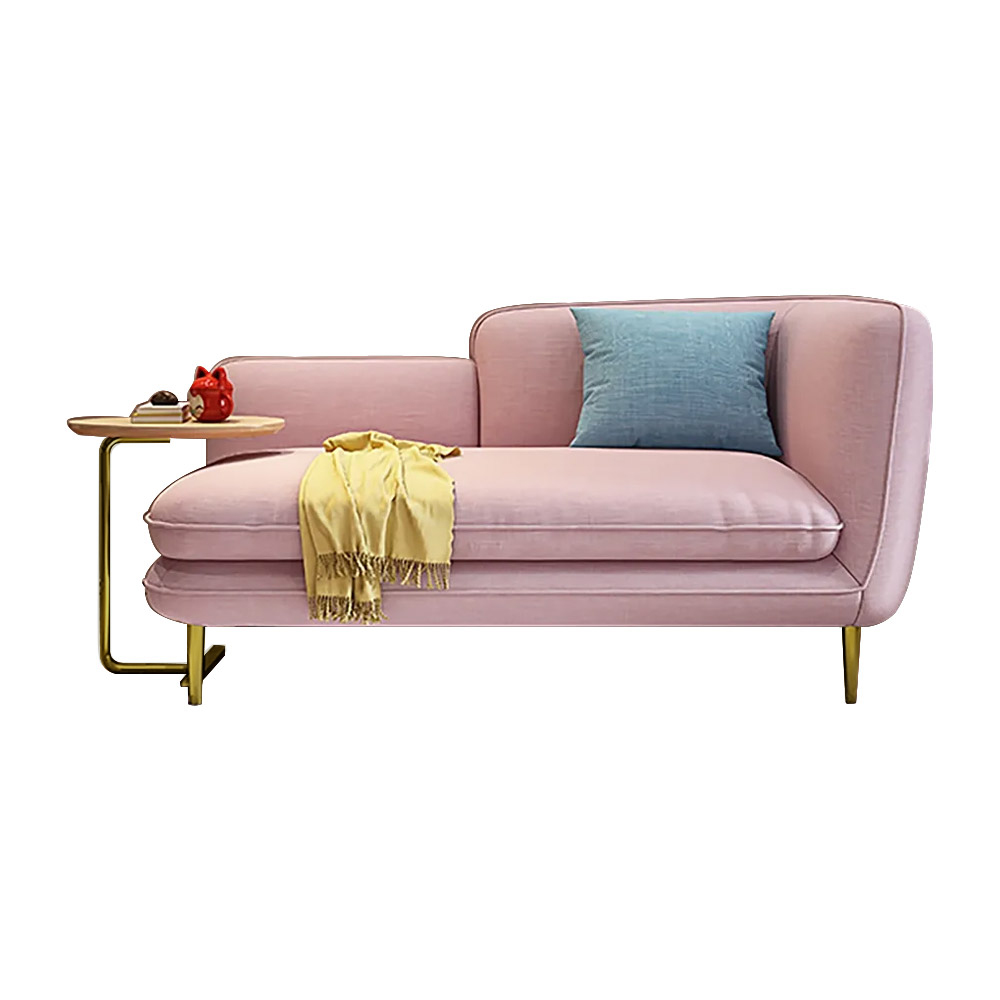 55"Cotton & Linen Reclining Chaise with C-Table Pink Counch Chaise Lounge