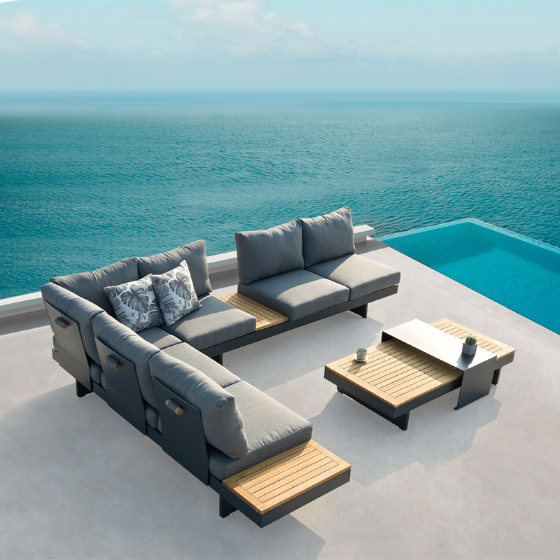 4 Pieces L Shape Outdoor Sectional Sofa Set with Coffee Table