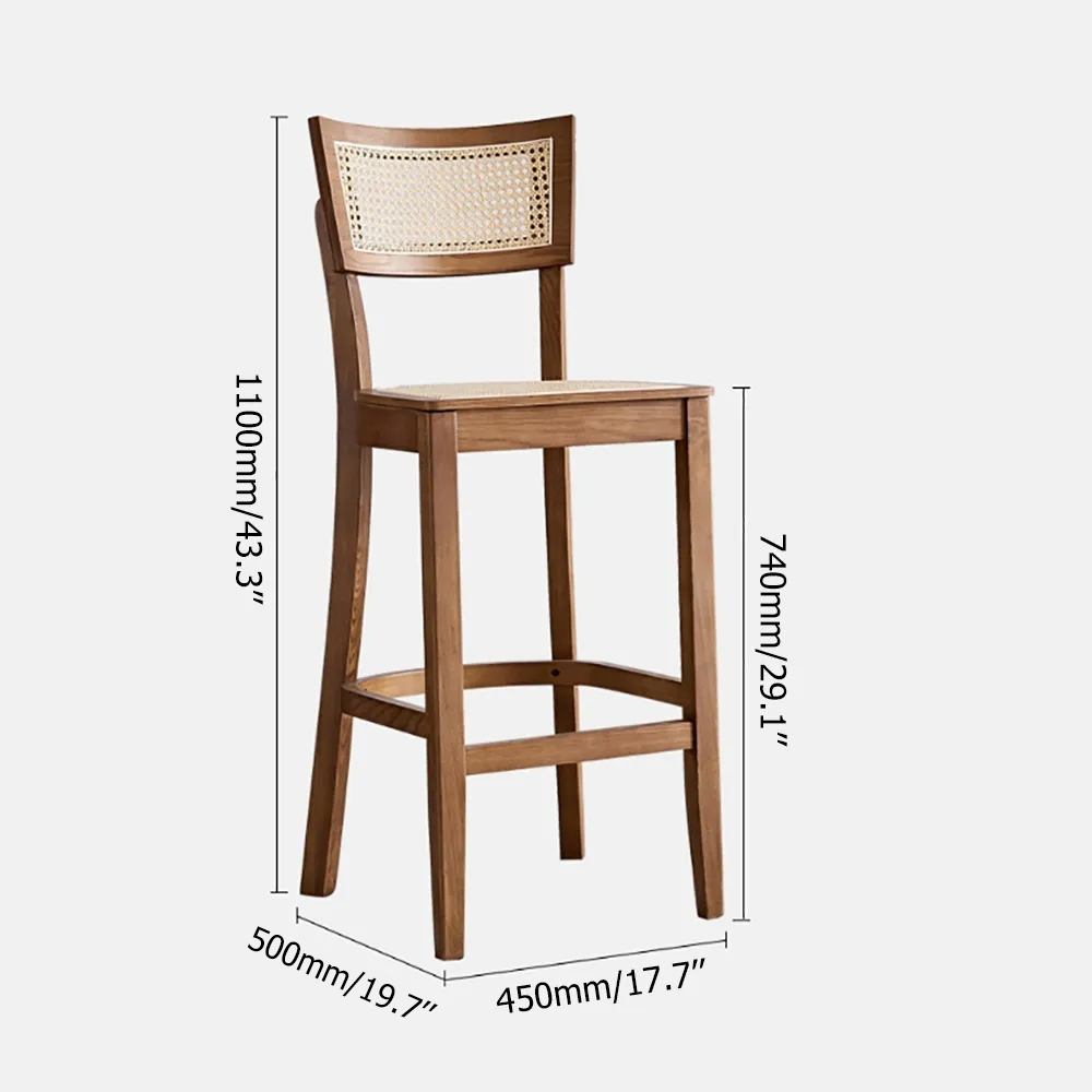 43" Natural Bar Height Bar Stool with Backrest Solid Wood Frame