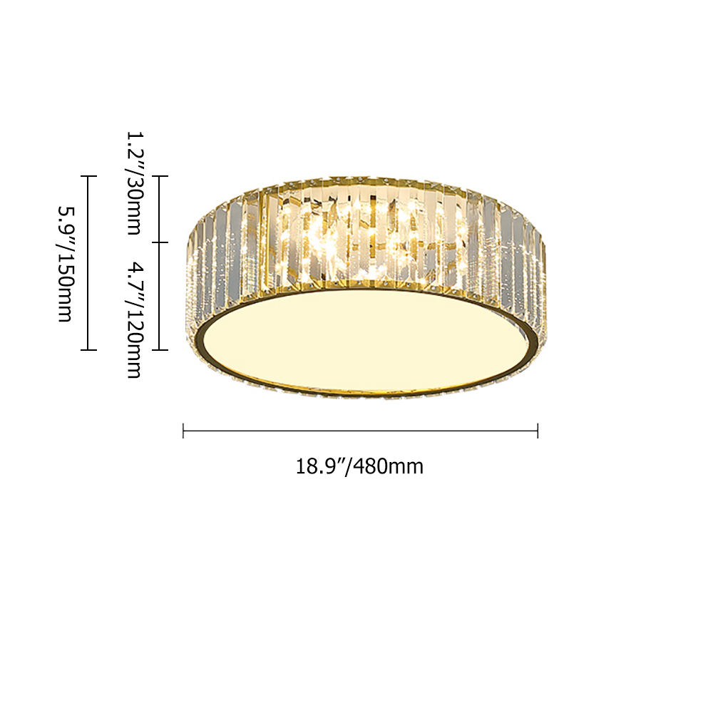 Modern Drum Acrylic 4-Light Flush Mount Light in Gold with Crystal