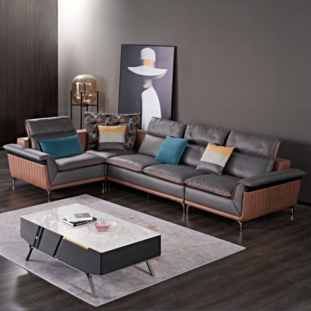 

Modern Sectional Sofa with Chaise in Gray L-Shaped Leath-Aire Upholstery