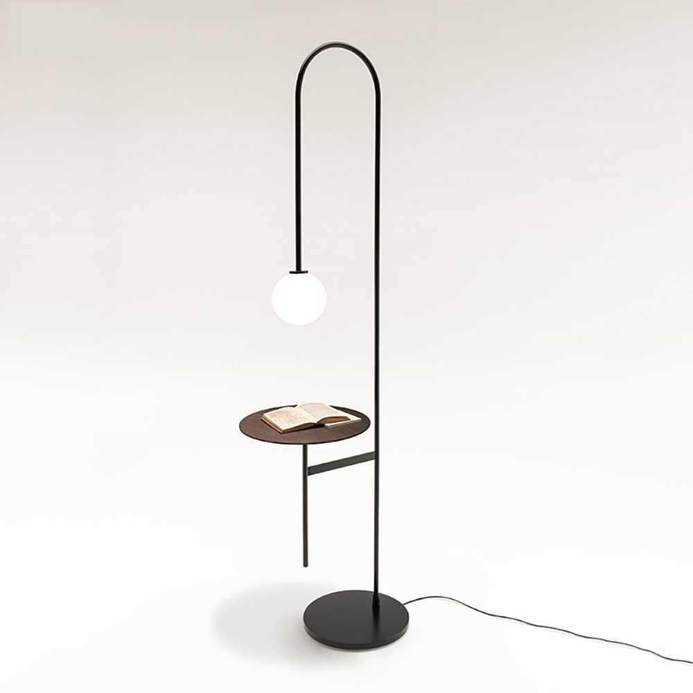 Modern Arc Floor Lamp with Shelf in Black Glass Shade IncludedHomary