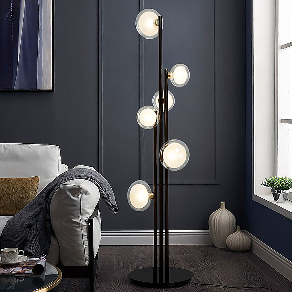 

Modern Black 6-Light Tree Floor Lamp Decorative Lamp with Clear Shade