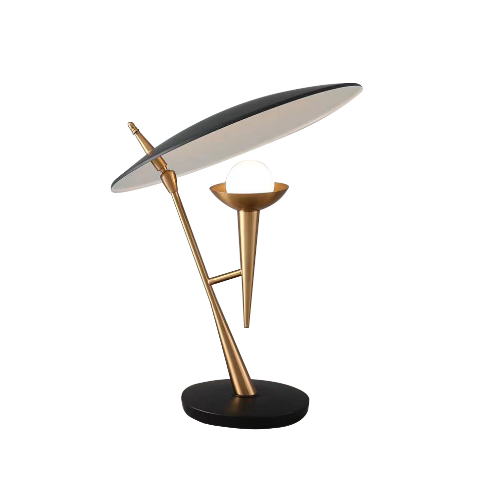 Postmodern 1-Light Microphone Table Lamp in Black & Gold