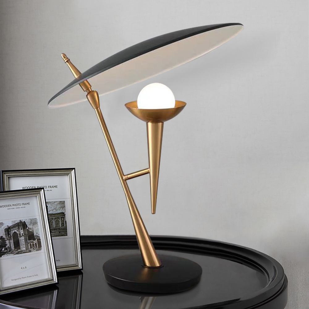 Image of Modern 1-Light Microphone Table Lamp in Black & Gold