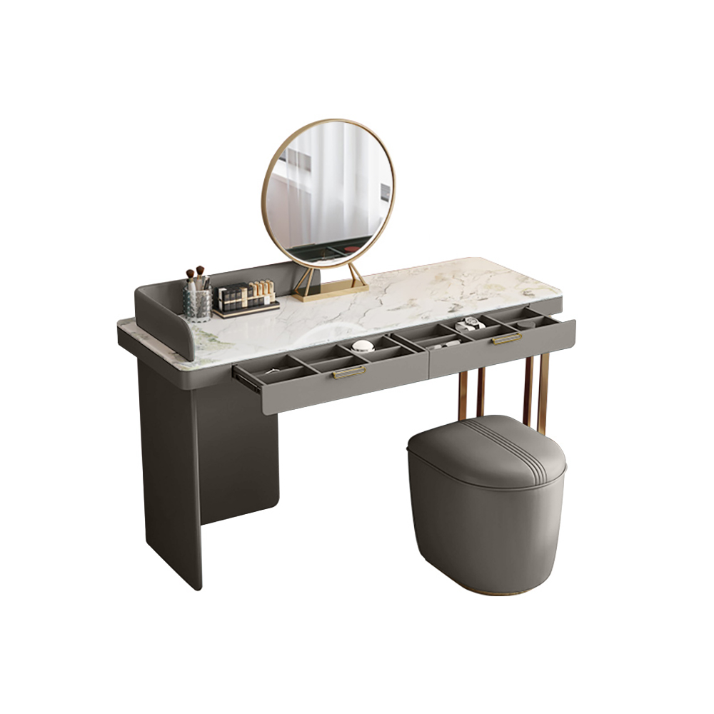 Modern Stone Top Makeup Vanity with Mirror & Storage in Dark GrayHomary