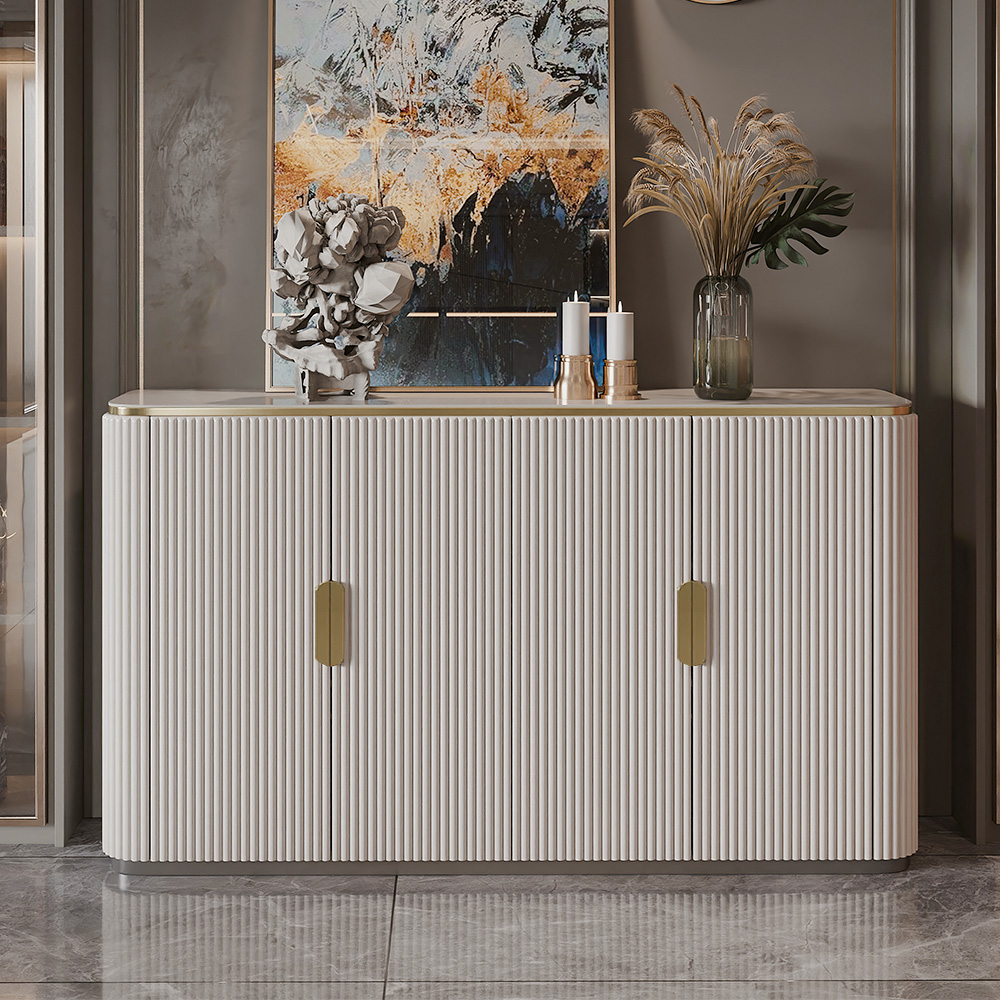 

Luxury White Glass Top Sideboard Buffet with 4-Door & Shelves