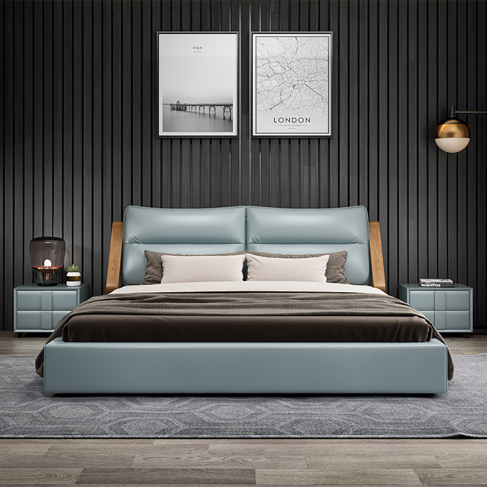 

Modern Platform Bed Faux Leather Upholstered Storage Bed with Cushioned Headboard