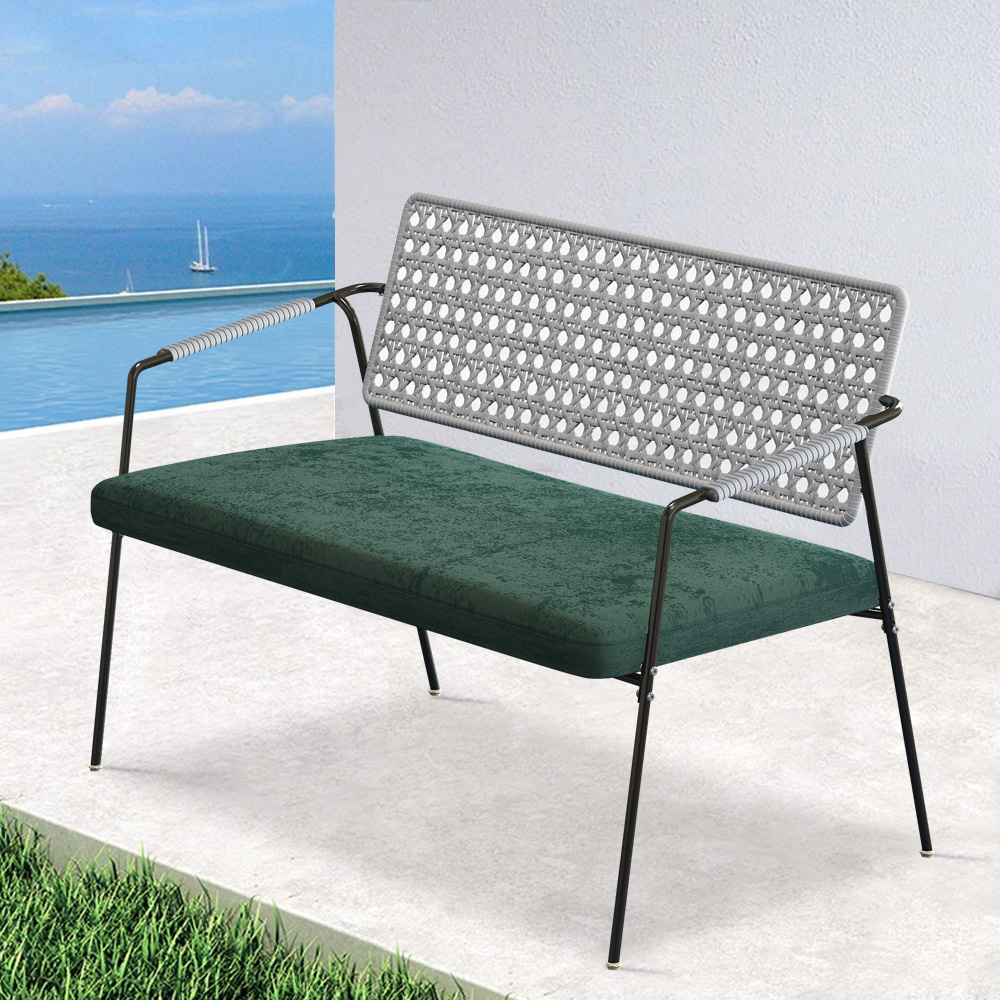 

Outdoor Gray Rattan Patio Chair Velvet Upholstered with Carbon Steel Frame
