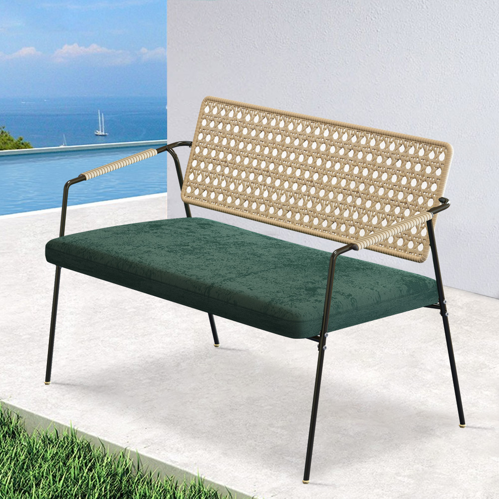 

Outdoor White Rattan Patio Chair Velvet Upholstered with Carbon Steel Frame