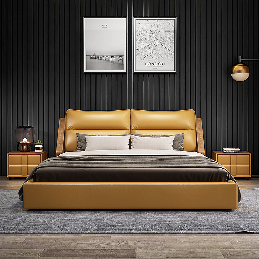 

Modern Platform Bed Faux Leather Upholstered Storage Bed with Cushioned Headboard