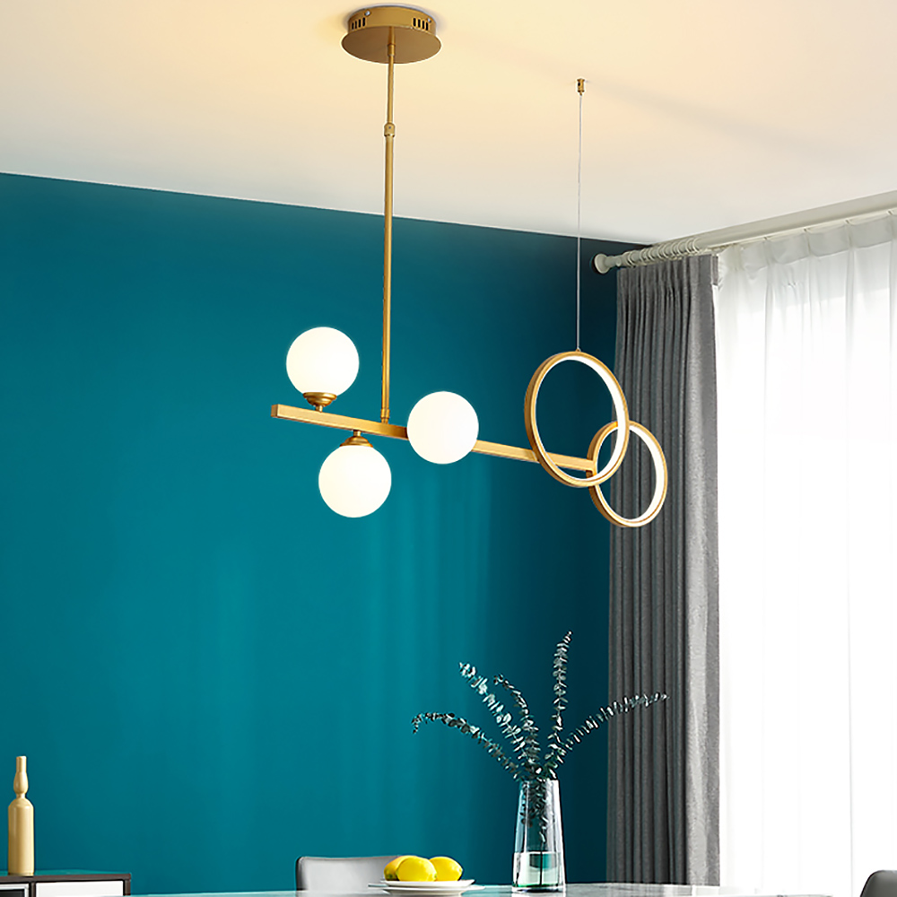

Modern Gold Linear LED Kitchen Island Light Glass Globe for Dining Room and Kitchen