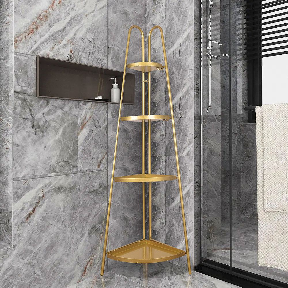 

Modern Bathroom Floor Corner Storage Shelves in Gold