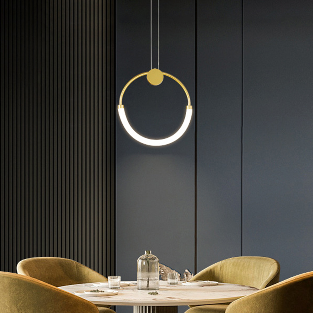 

Modern Minimalist Single Circle Kitchen Island Light in Gold Cool Light