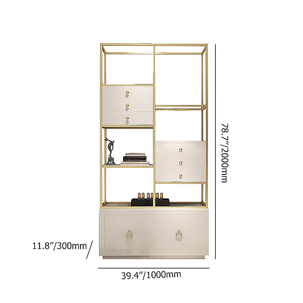 78.7" White & Gold Geometric Bookcase 4 Shelves & 8 Drawers Shelf