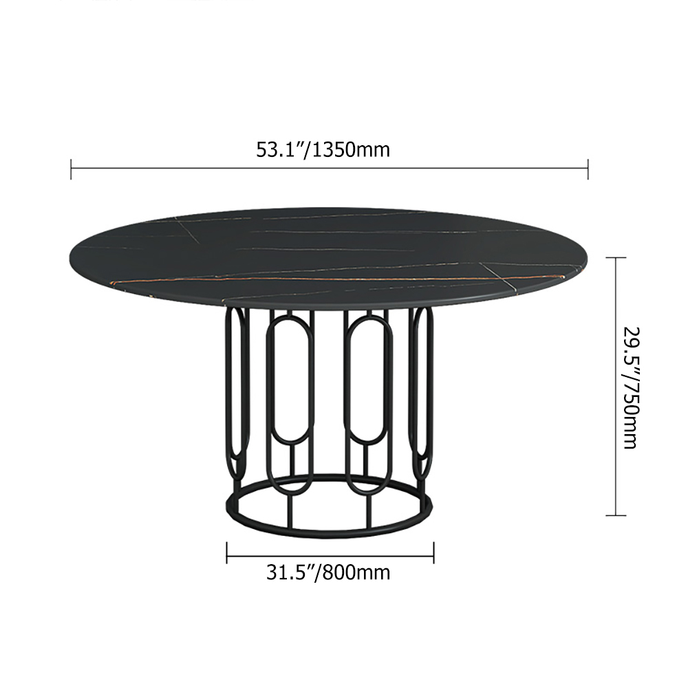 

59.1" Modern Stone Top Round Dining Table with Pedestal in Black