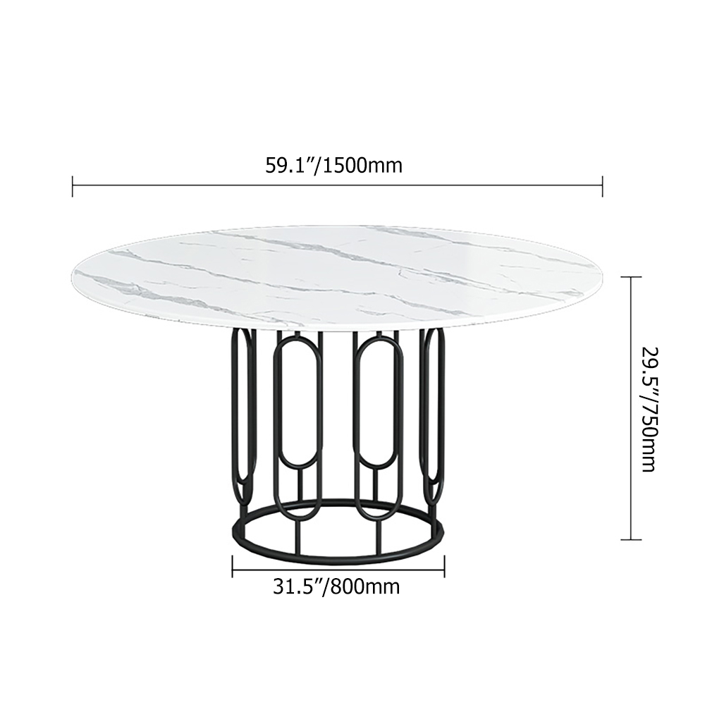 

53.1" Modern Stone Top Round Dining Table with Pedestal in Black