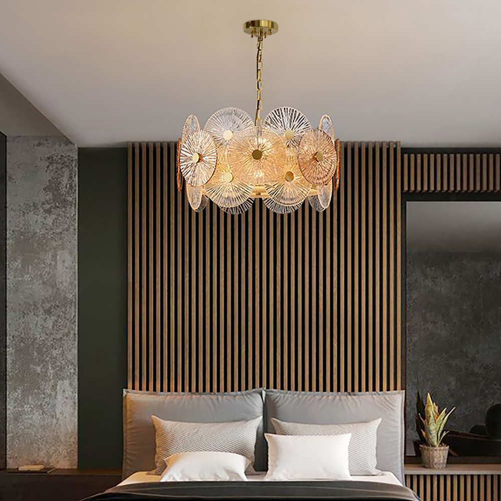 

Modern Round Glass Chandelier 6-Light in Antique Brass
