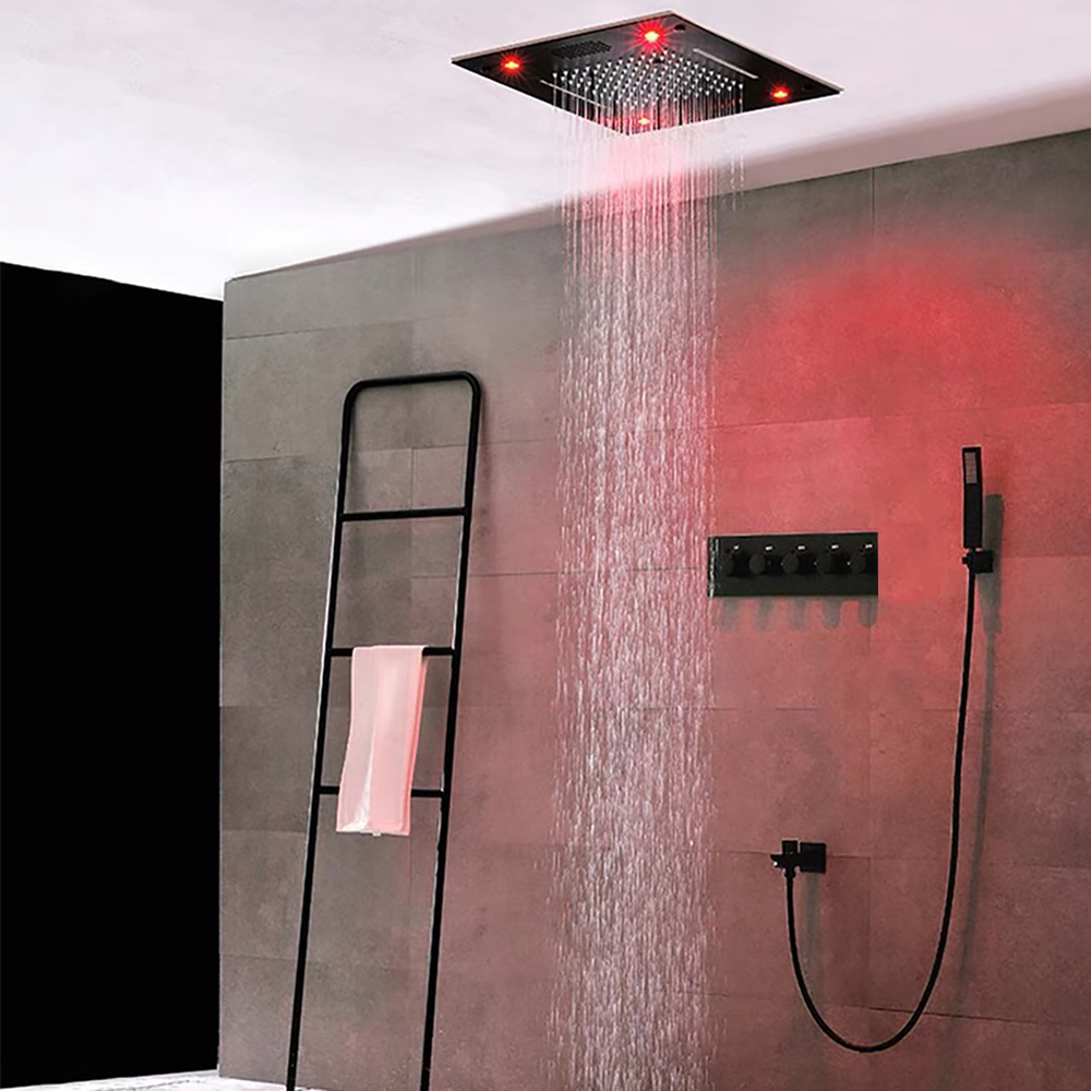Wall-Mounted 400mm Shower Set Rainfall 5 Functions Thermostatic with Bath Spout