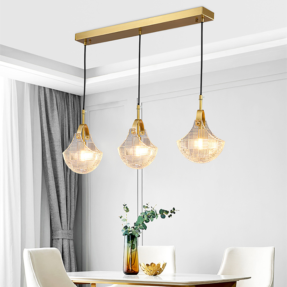 

Brass Pendant Light 3-Light Kitchen Island Lighting with Clear Glass Shade in Gold