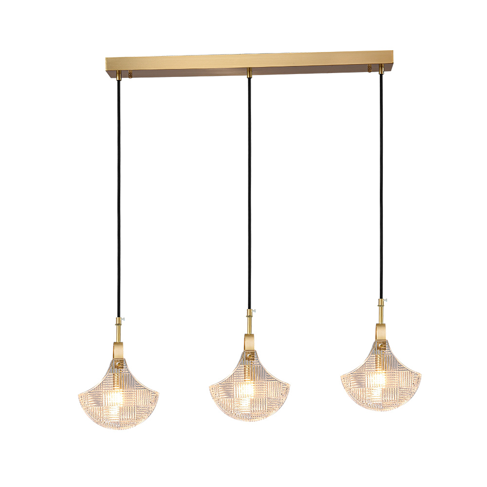 Lámpara colgante de latón para isla de cocina de 3 luces con pantalla