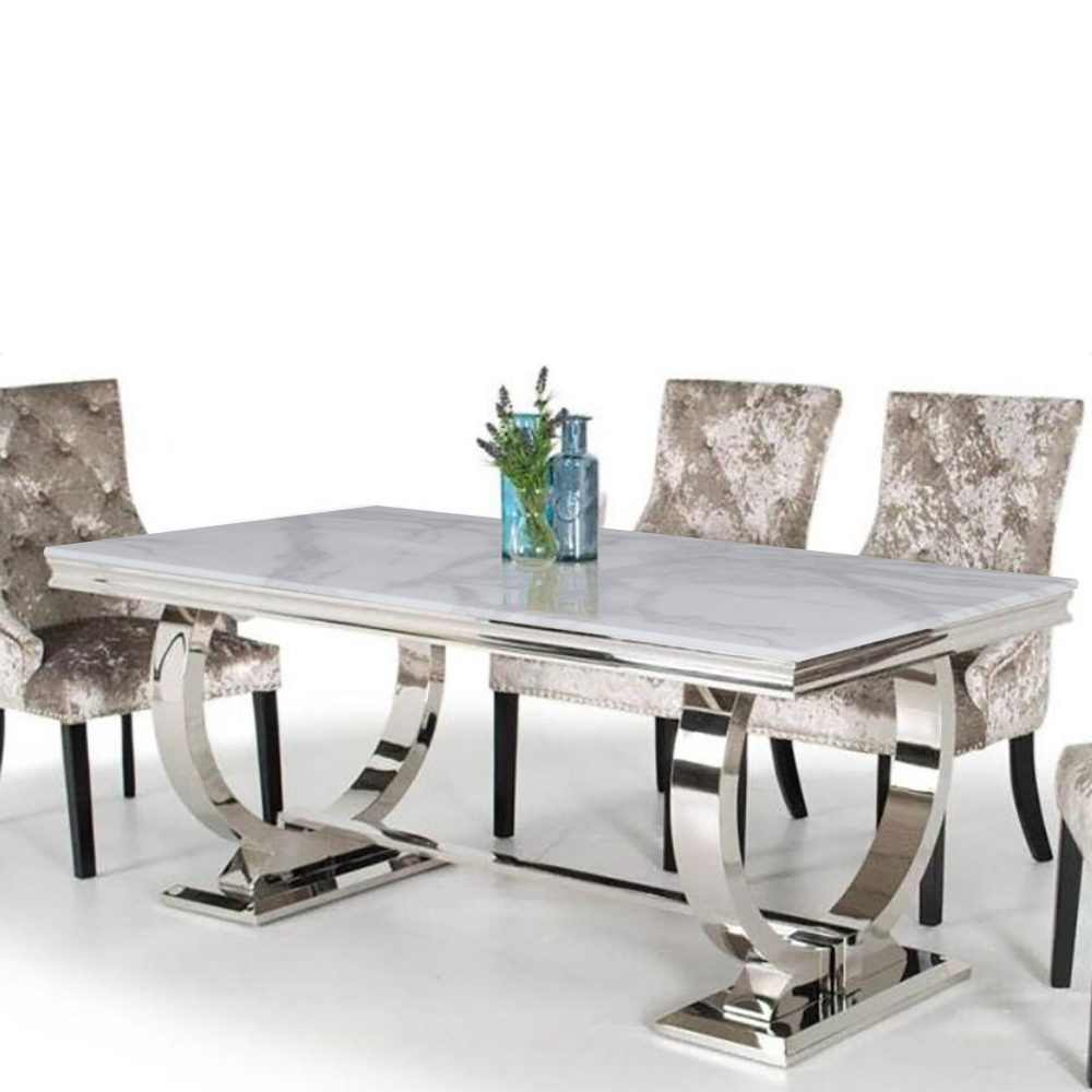 

79" Light Luxury Rectangle Dining Table with Faux Marble Top