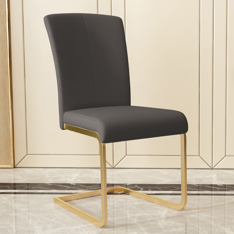 Modern Minimalist Upholstered Black PU Leather Dining Chairs (Set of 2) Gold Metal Base