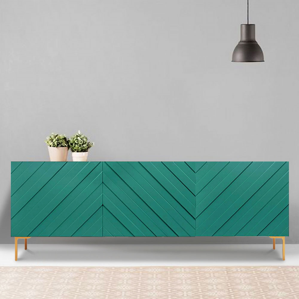 Modern 1800mm Green Buffet Sideboard Table with Gold Legs & 3 Doors