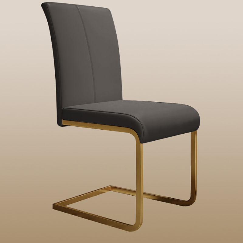 Modern Minimalist Upholstered Black PU Leather Dining Chairs Set of 2 Gold Metal Base