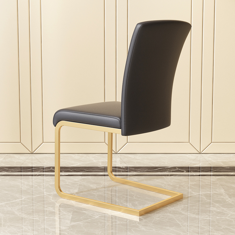 Moderne, minimalistisch gepolsterte Esszimmerstühle aus schwarzem PU-Leder, Set mit 2 goldenen