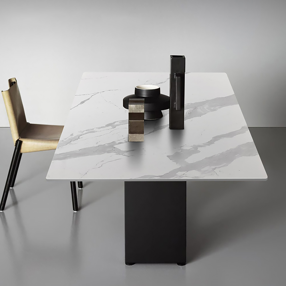 2000mm White and Black Dining Table Rectangular Stone Tabletop