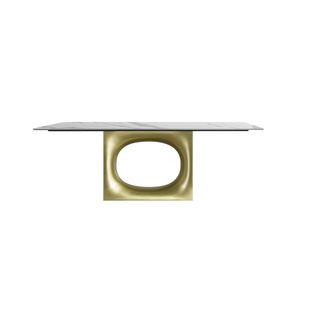 1600mm White and Gold Dining Table Rectangular Stone Tabletop