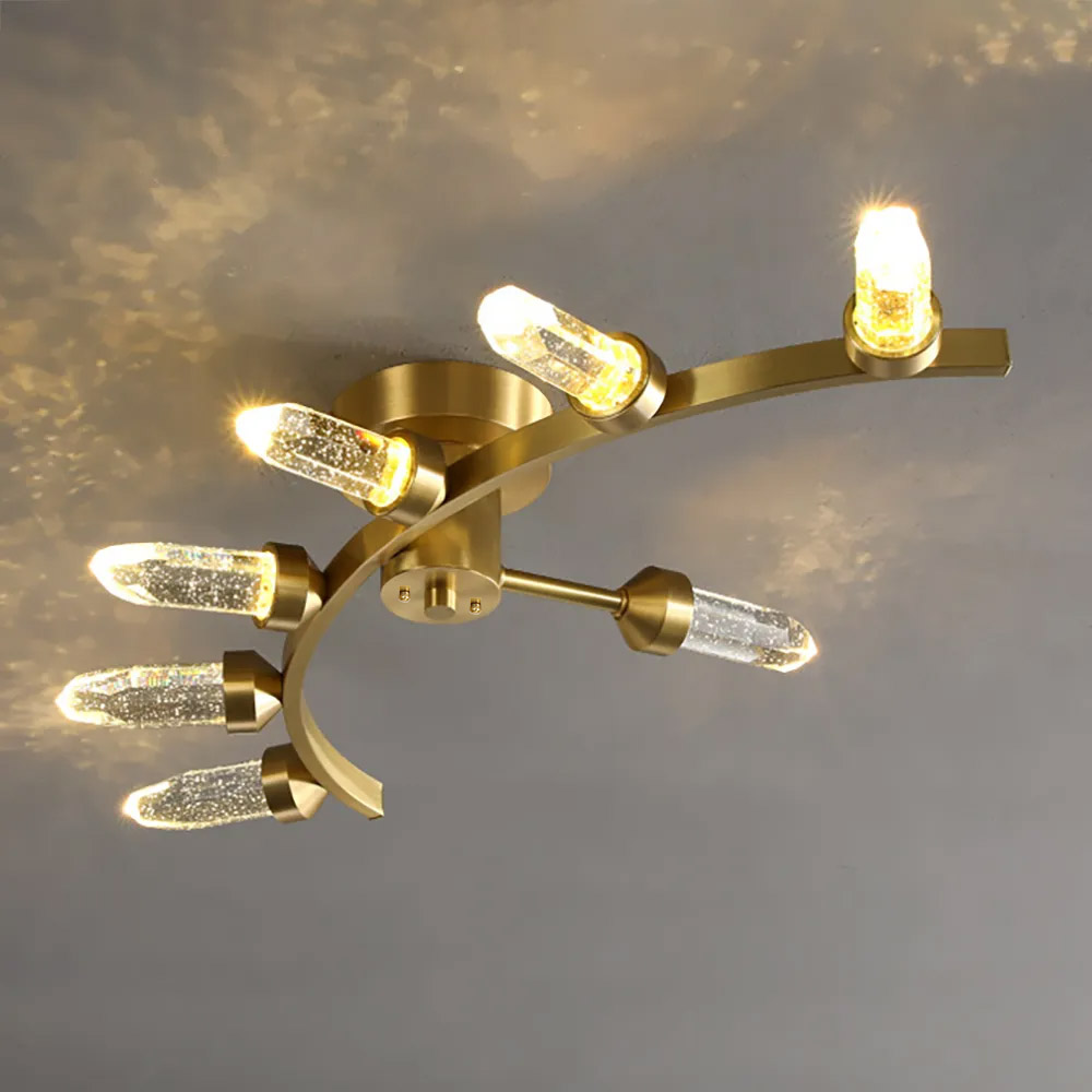 Modern Gold 7-Light Bubble Column Crystal Semi-Flush Mount Ceiling Light