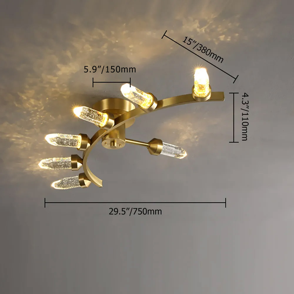 Modern Gold 7-Light Bubble Column Crystal Semi-Flush Mount Ceiling Light