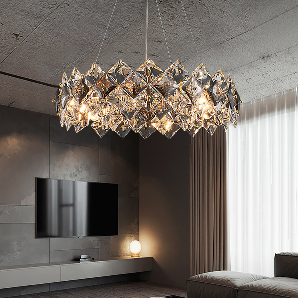 Crystack Modern 8-Light Tiered Crystal Chandelier with Adjustable Cables