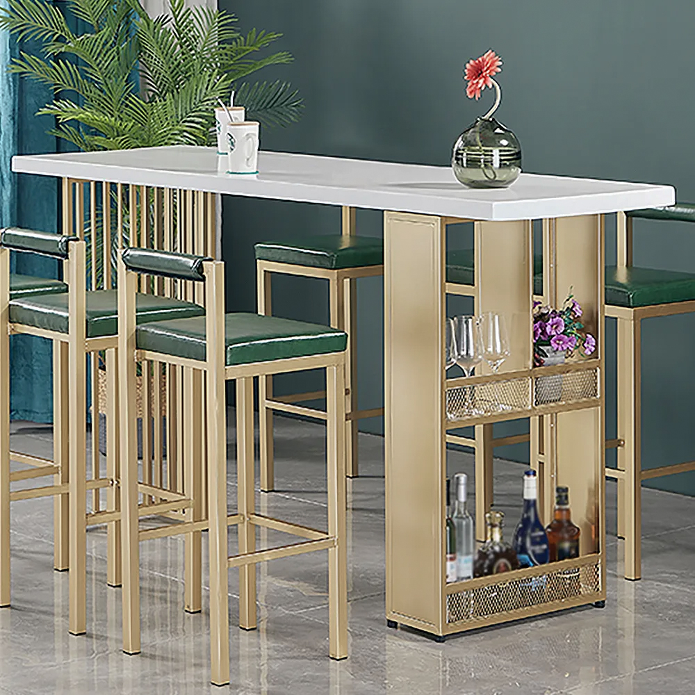 55.1" Modern Straight Metal Bar Table with Shelves in Gold