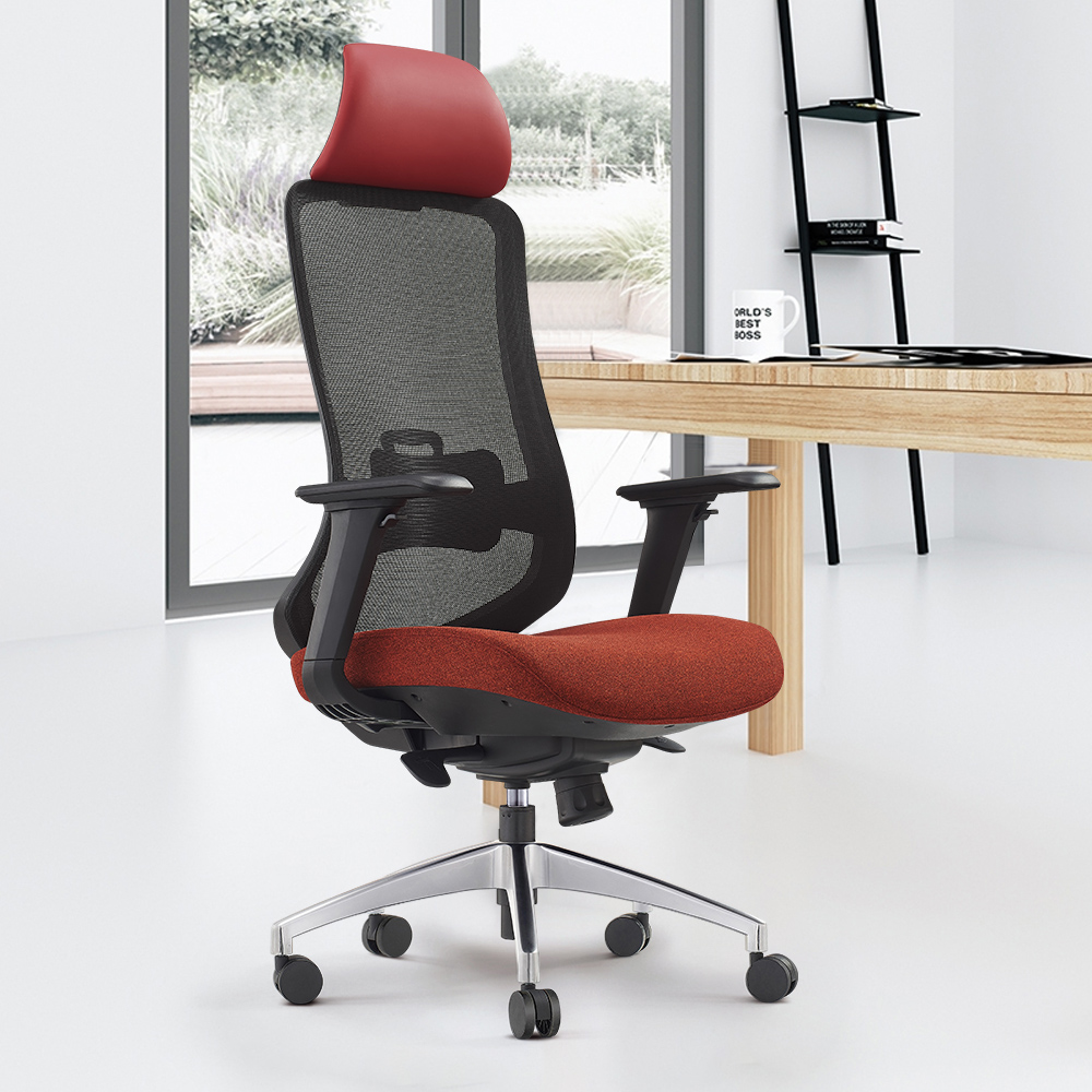 

Contemporary Red Mesh Swivel Office Chair with High Back & Adjustable Height