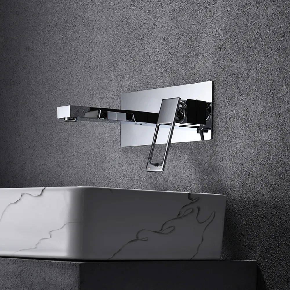 Modern Chrome Wall Mount Bathroom Basin Tap Solid Brass