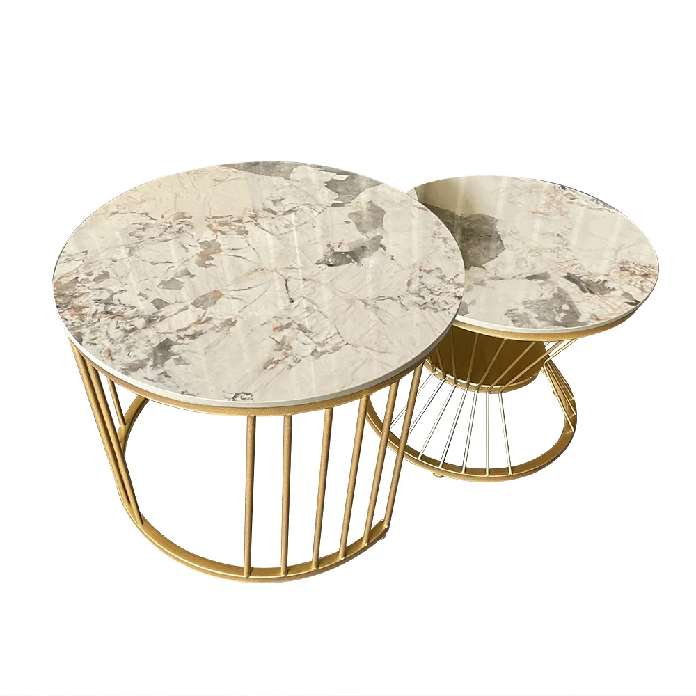 Modern Pandora Nesting Coffee Table Set with Stone Top 2-Piece Table ...