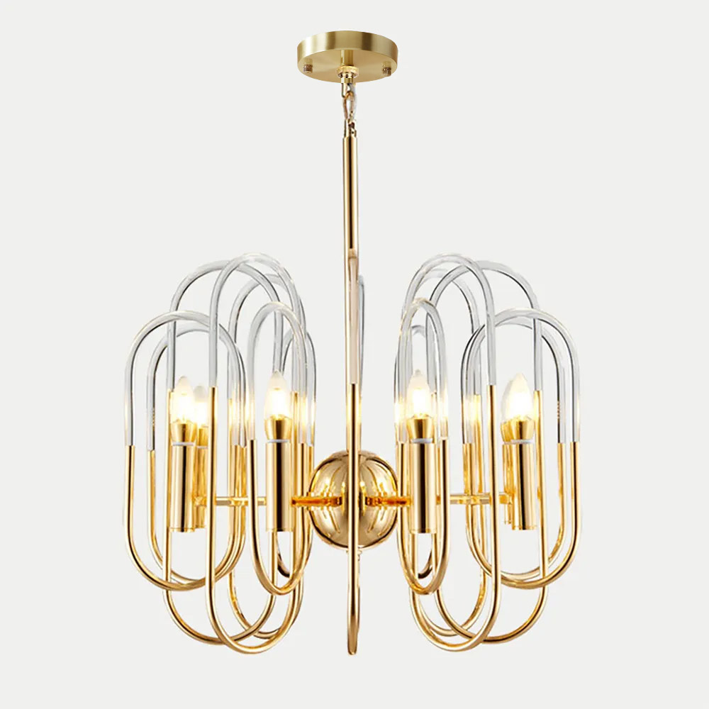 

Postmodern Oval Bend 8-Light Glass Chandelier in Gold