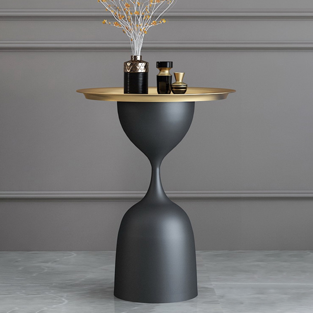 Modern Black Round End Table Hourglass Shaped with Tray TopHomary