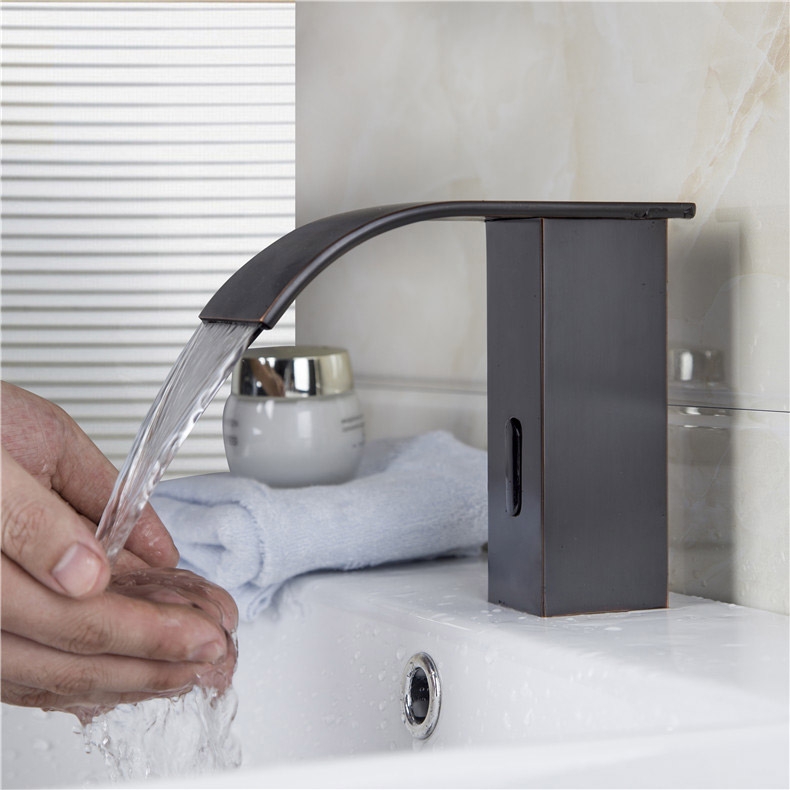 

Milly Waterfall Spout Electronic Automatic Sensor Hot & Cold Bathroom Sink Faucet Touchless Antique Black
