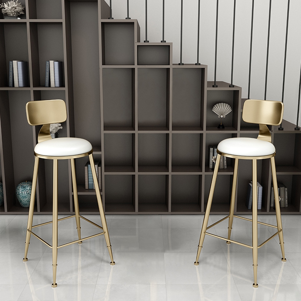 Image of 39.8" Modern White Bar Stool Set of 2 with Backs and Footrests Counter Height Stools
