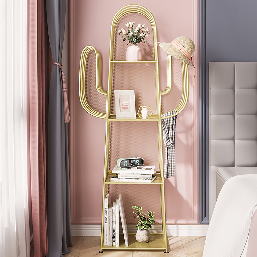 

Gold Nightstand Shelf Metal Cactus Shape Bedside Shelves Modern Wall Decor Bedroom