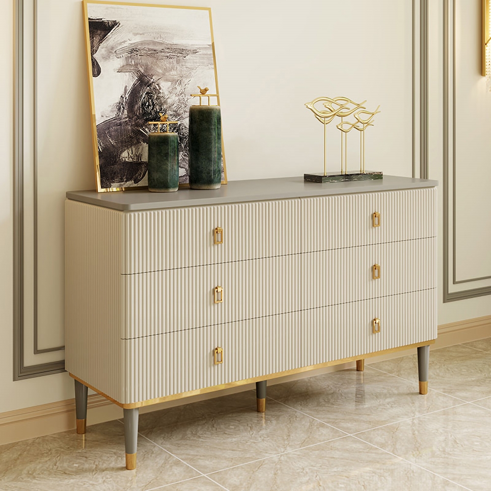 Modern Chest of 6 Drawers Buffet Cabinet with Storage Beige & Gray Sideboard